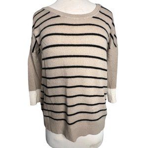 Duffy women’s cashmere sweater S  round neck 3/4 sleeve stretch tan black flaw